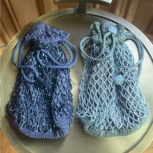 Elegant Mesh Drawstring Bags - Blue and Green